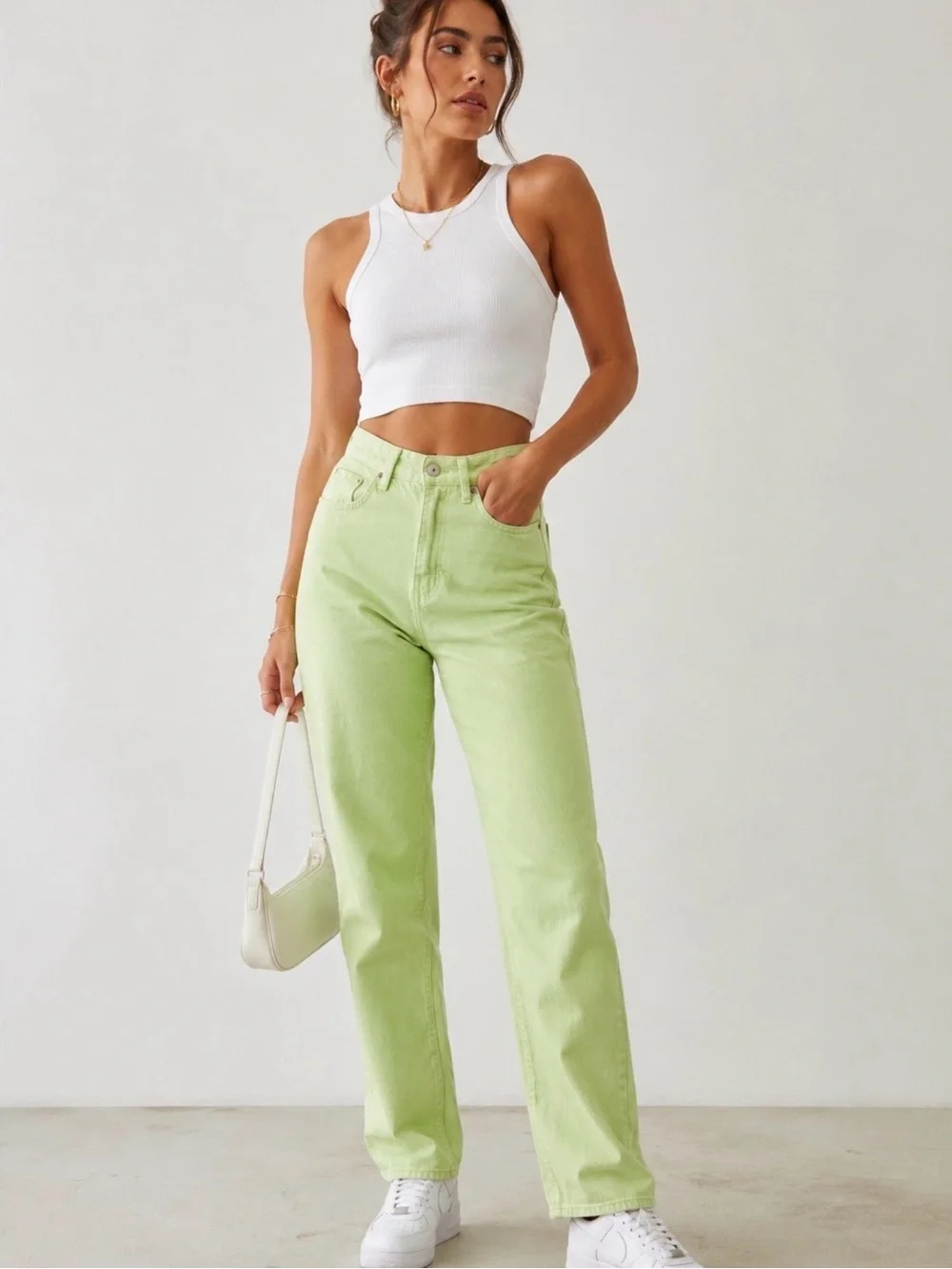 Zara Light Green Straight Leg Jeans